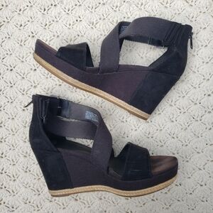 Ugg Calla Womens Black Suede Espadrille Wedge Heeled Sandal